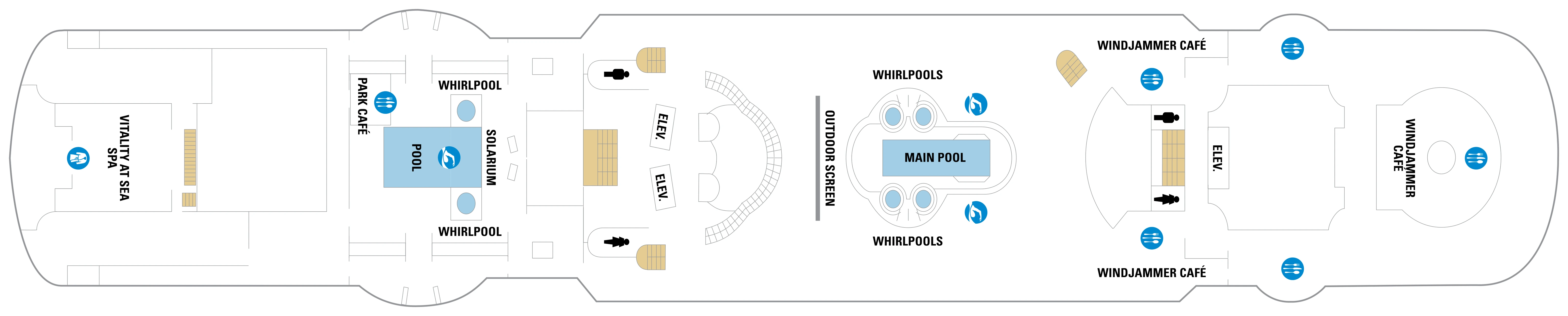 Rhapsody of the Seas, Deck 9: official cabin and venue layout