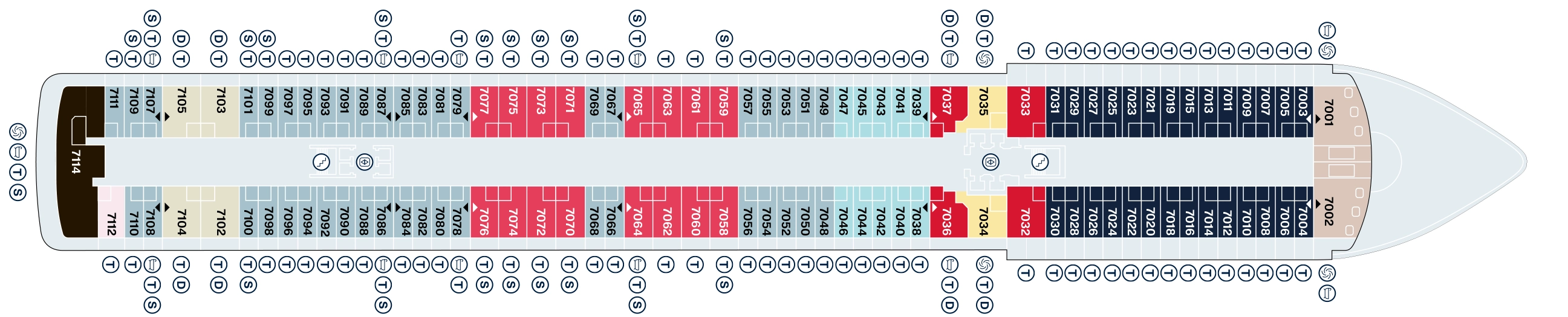 Explora VI, Deck 7: official cabin and venue layout