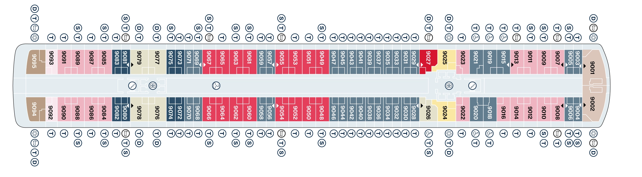 Explora VI, Deck 9: official cabin and venue layout
