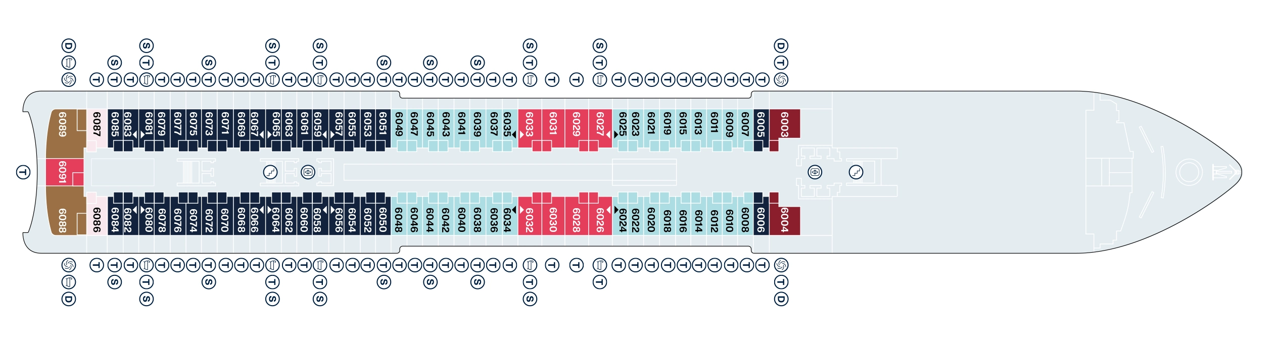 Explora VI, Deck 6: official cabin and venue layout