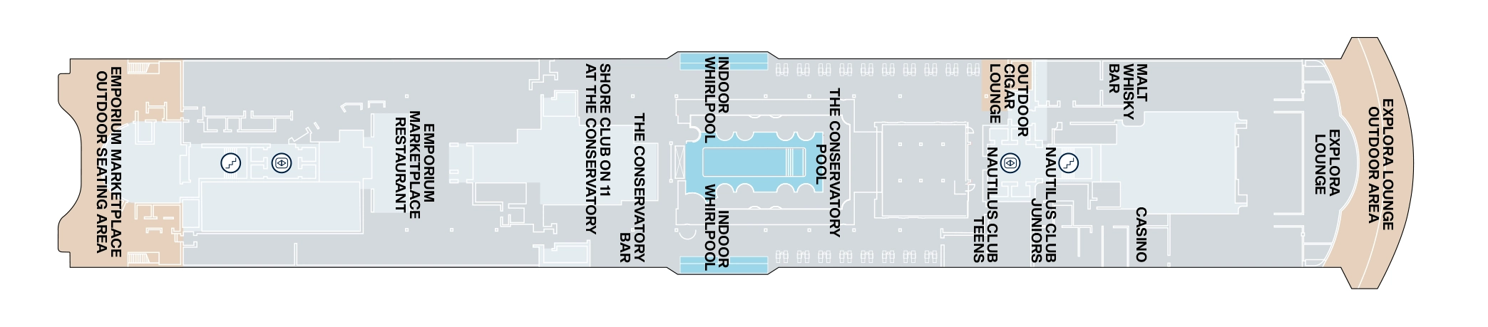 Explora VI, Deck 11: official cabin and venue layout