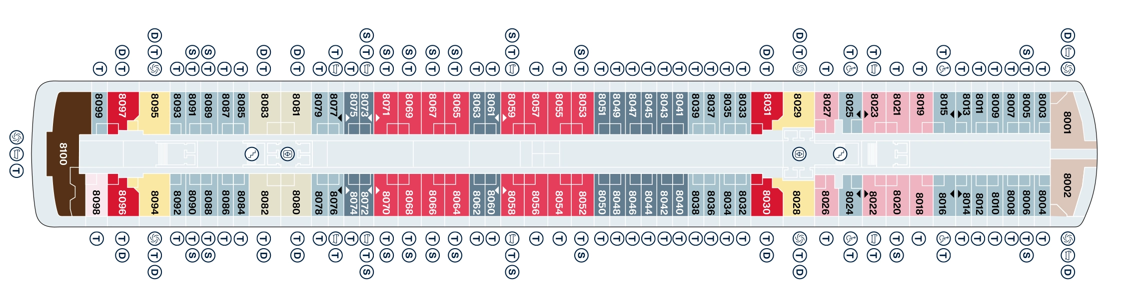 Explora VI, Deck 8: official cabin and venue layout