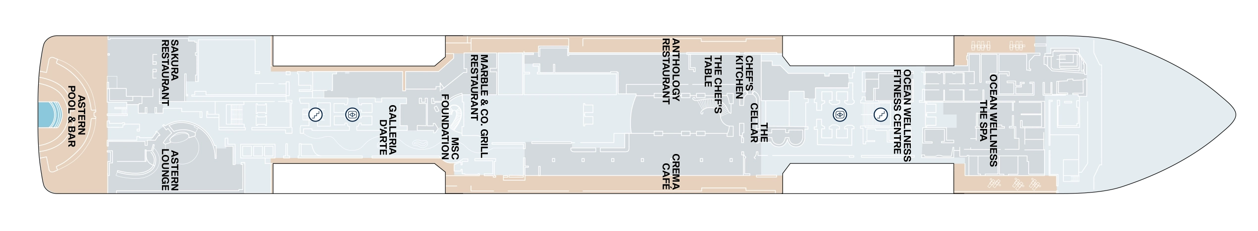 Explora VI, Deck 5: official cabin and venue layout
