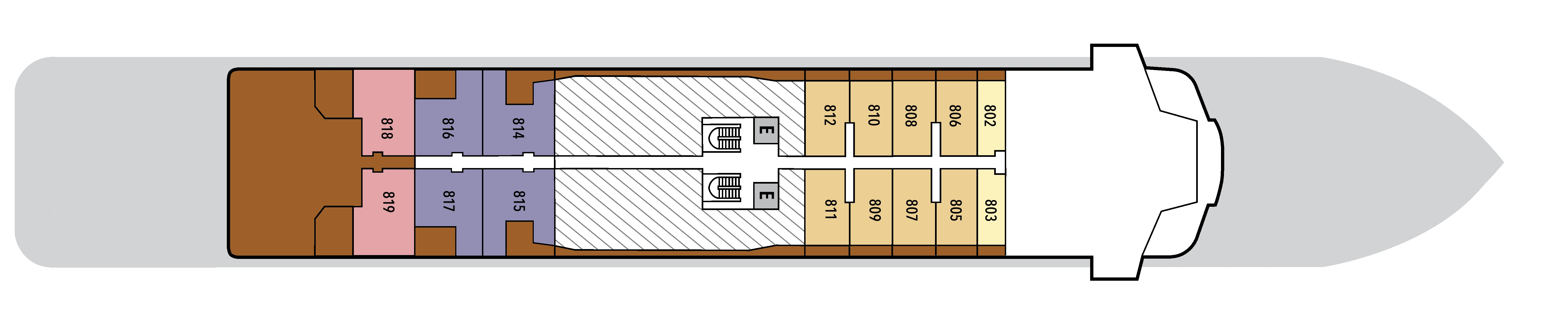 Silver Endeavour, Deck 8: official cabin and venue layout