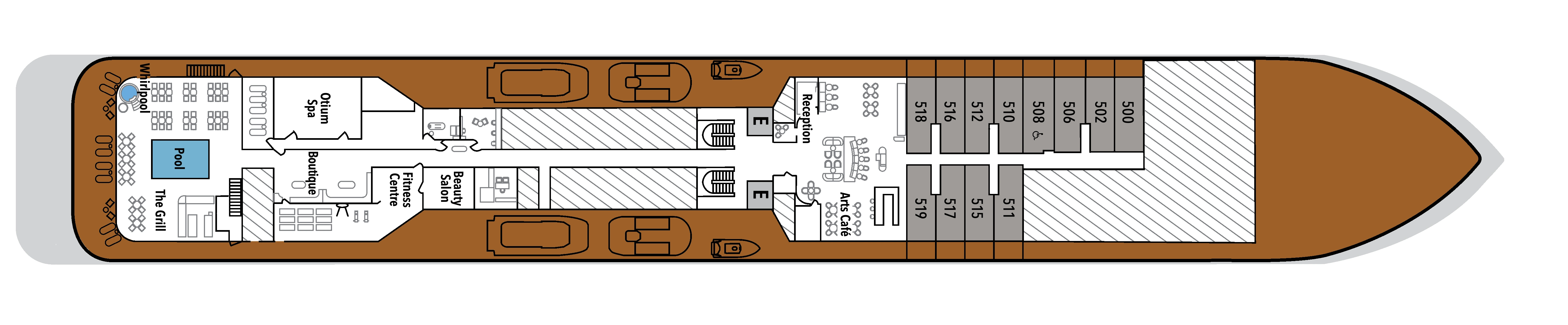 Silver Endeavour, Deck 5: official cabin and venue layout