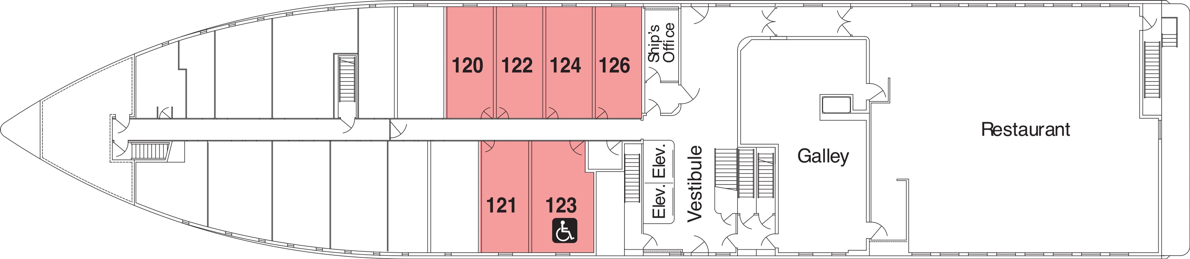 American Constellation, Deck 1: official cabin and venue layout