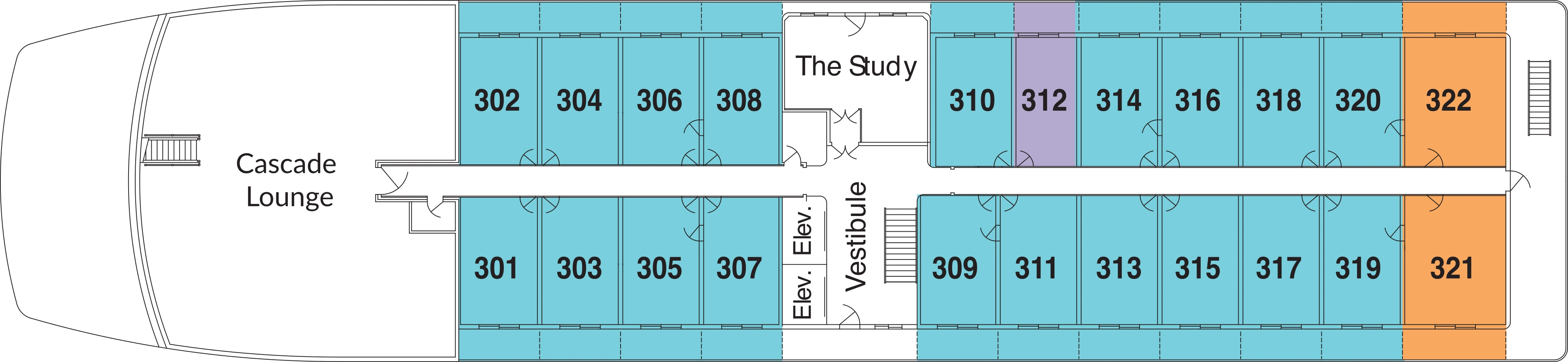 American Constellation, Deck 3: official cabin and venue layout