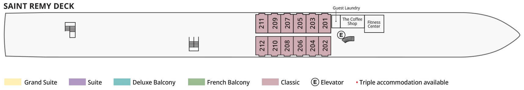 S.S. Catherine, Deck 1: official cabin and venue layout