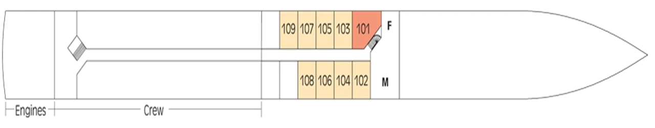 ms Esprit, Deck 1: official cabin and venue layout