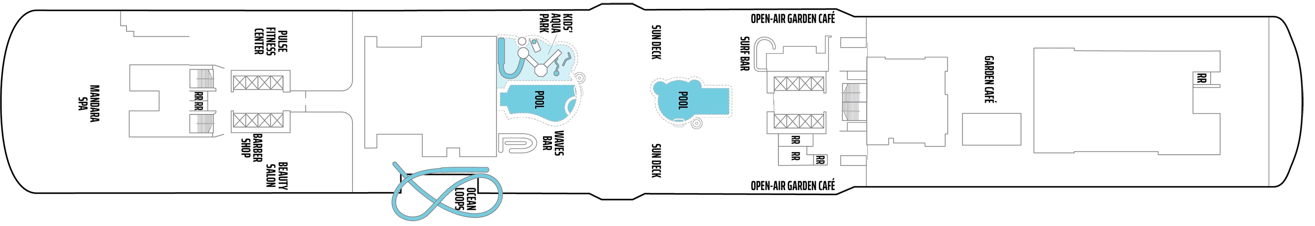Norwegian Encore, Deck 16: official cabin and venue layout