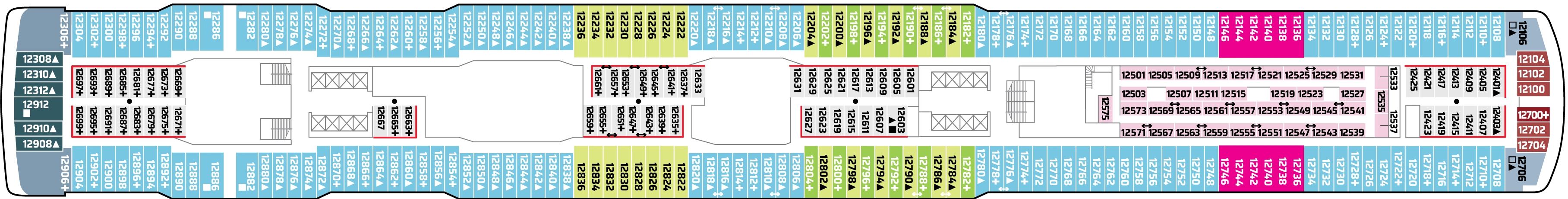 Norwegian Encore, Deck 12: official cabin and venue layout