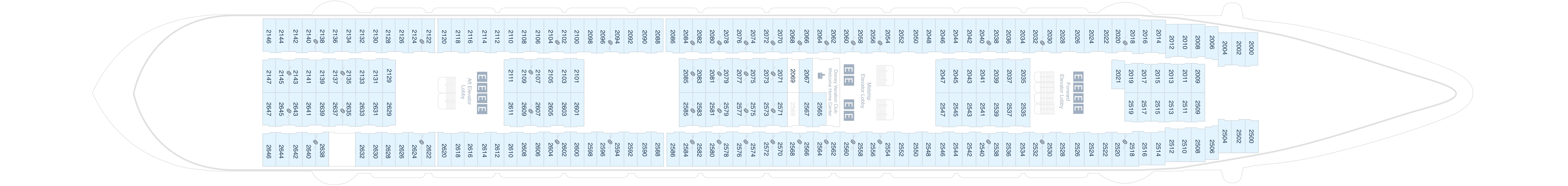 Disney Magic, Deck 2: official cabin and venue layout