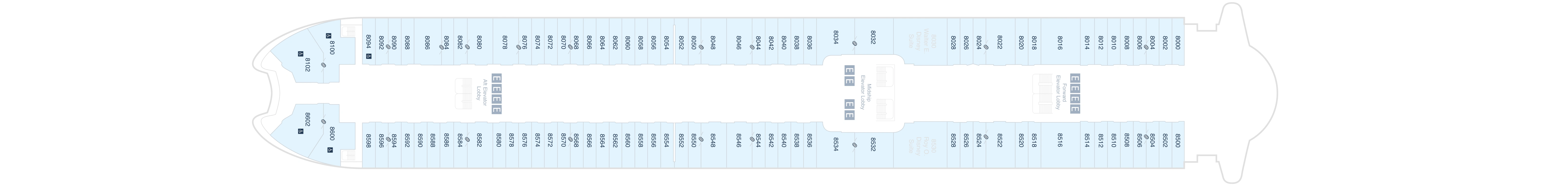 Disney Magic, Deck 8: official cabin and venue layout