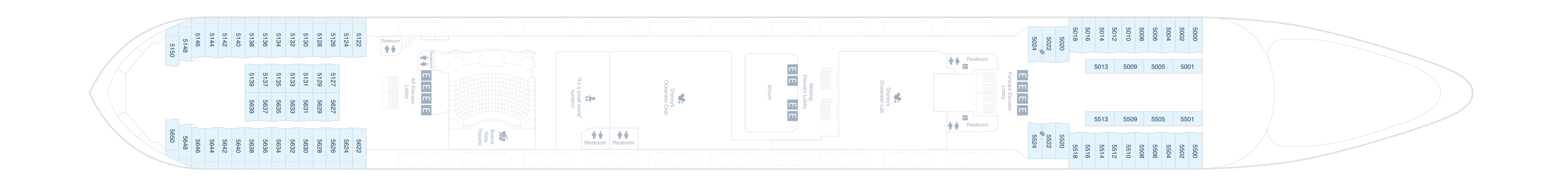 Disney Magic, Deck 5: official cabin and venue layout