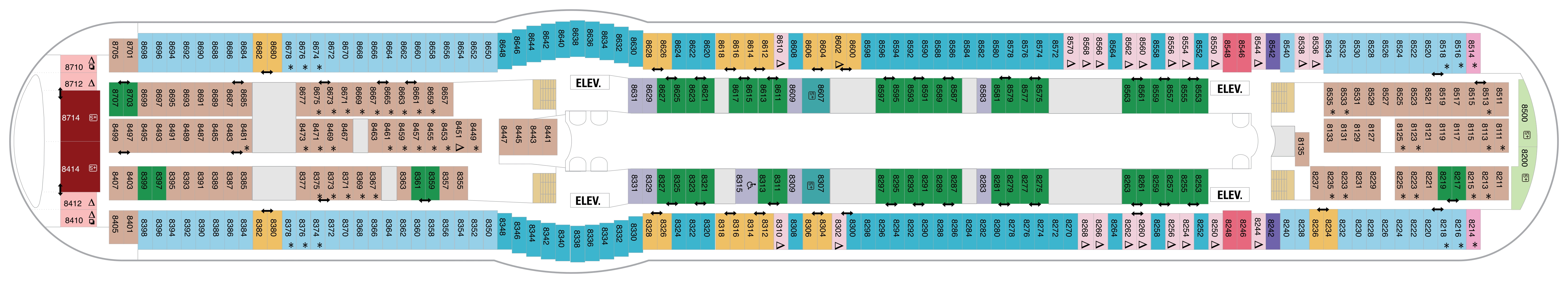 Liberty of the Seas, Deck 8: official cabin and venue layout
