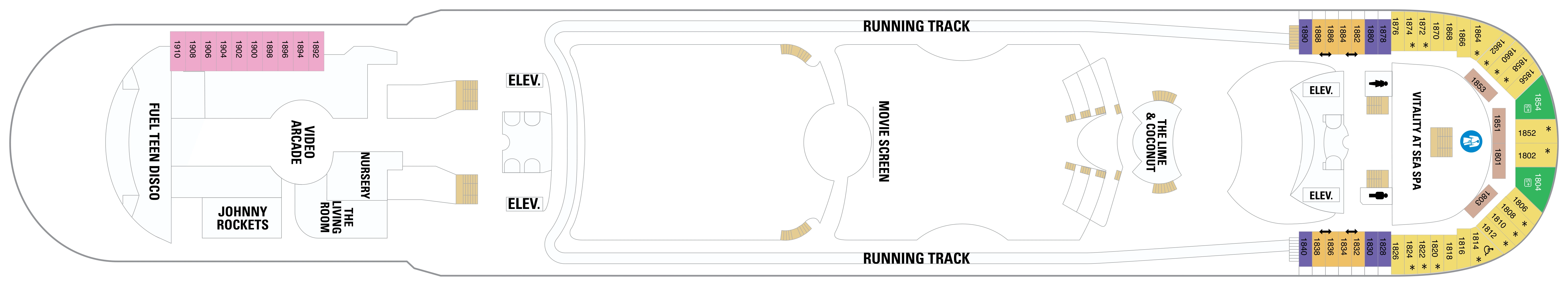 Liberty of the Seas, Deck 12: official cabin and venue layout