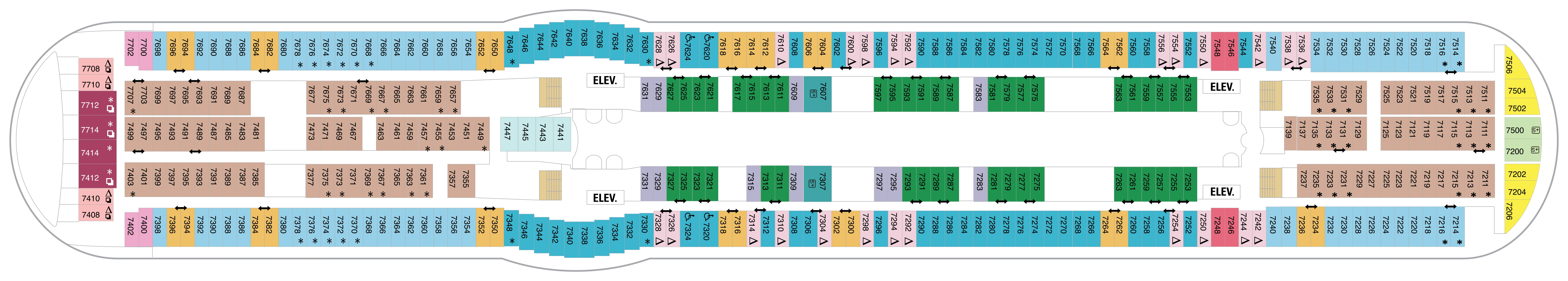 Liberty of the Seas, Deck 7: official cabin and venue layout