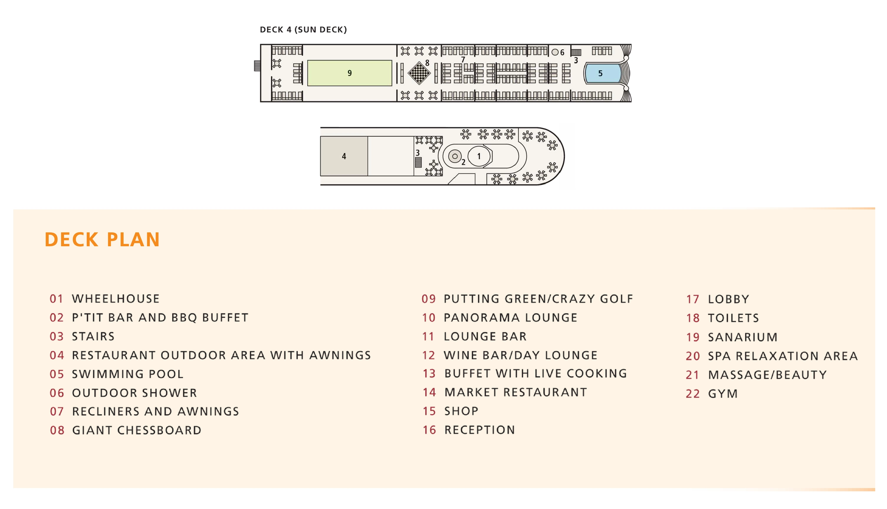 A-ROSA Silva, Deck 4: official cabin and venue layout