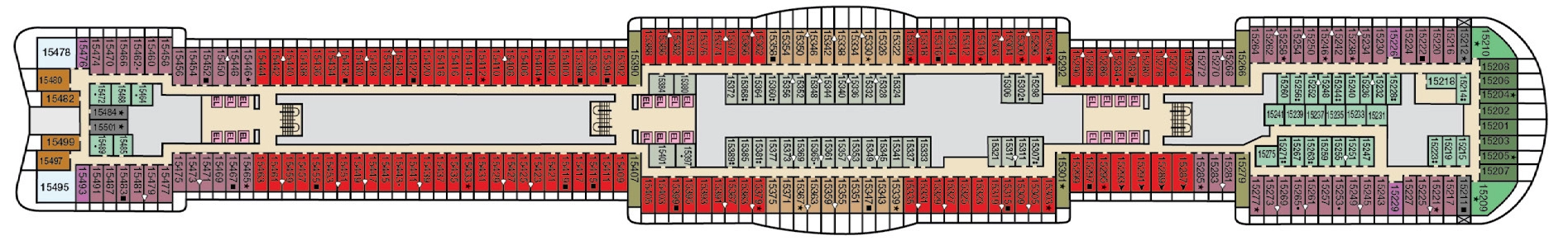 Mardi Gras, Deck 15: official cabin and venue layout