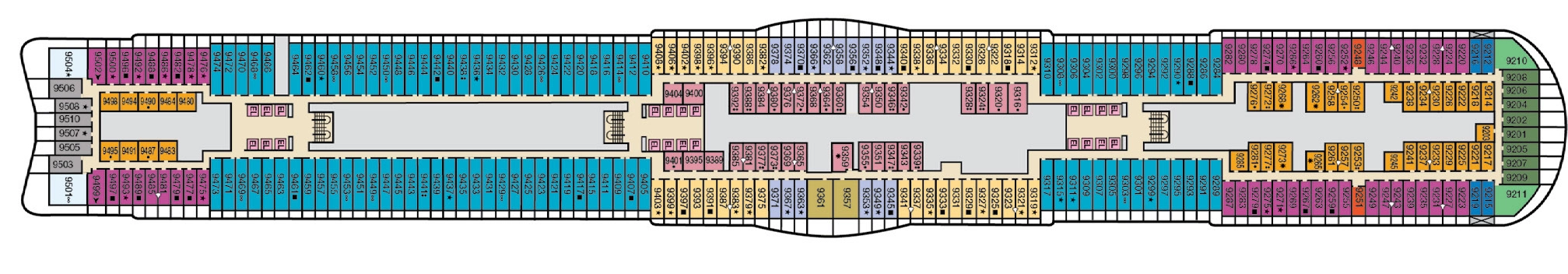 Mardi Gras, Deck 9: official cabin and venue layout