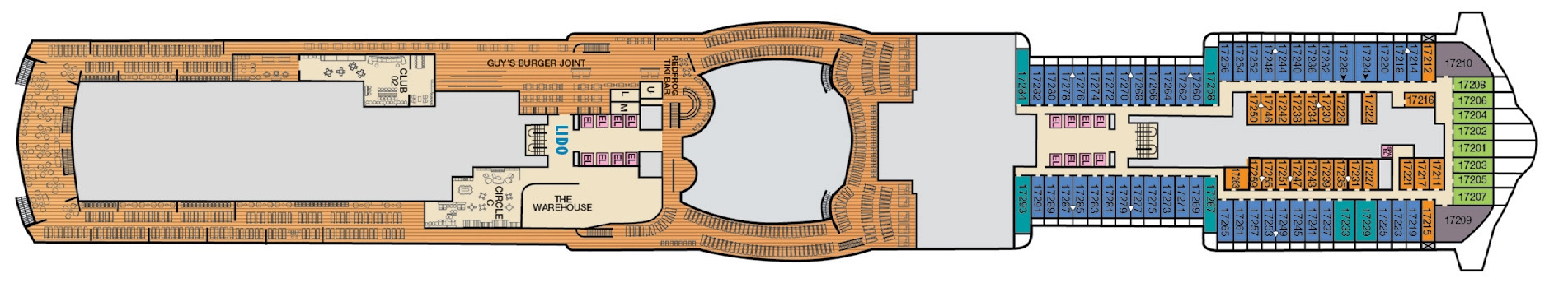Mardi Gras, Deck 17: official cabin and venue layout