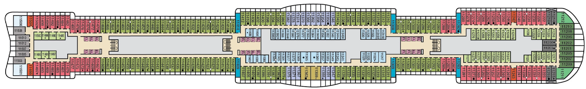 Mardi Gras, Deck 11: official cabin and venue layout