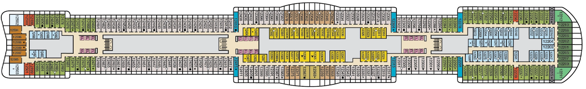 Mardi Gras, Deck 12: official cabin and venue layout