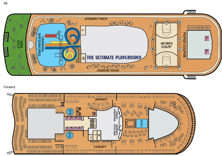 Mardi Gras, Deck 18: official cabin and venue layout