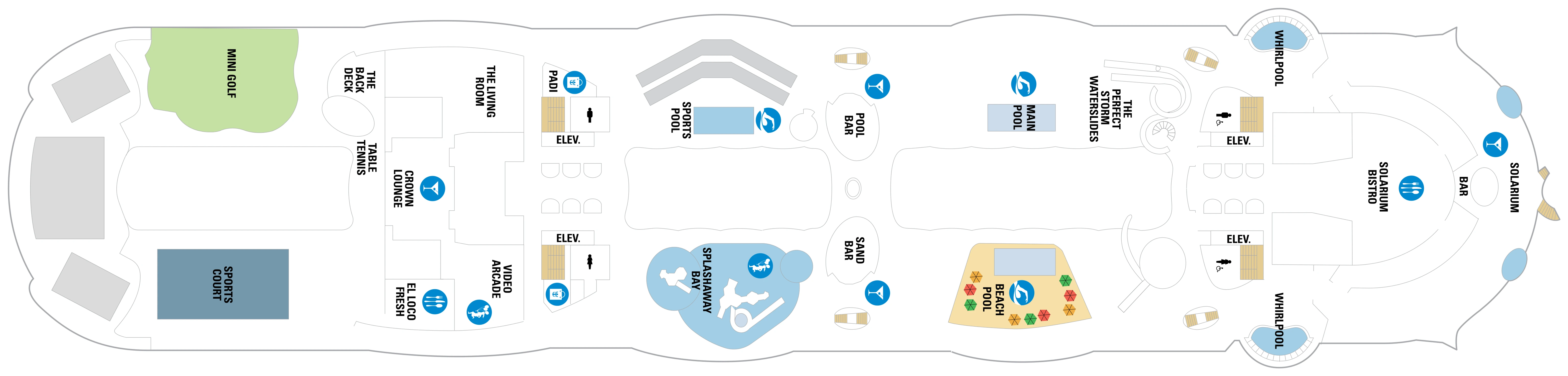 Symphony of the Seas, Deck 15: official cabin and venue layout