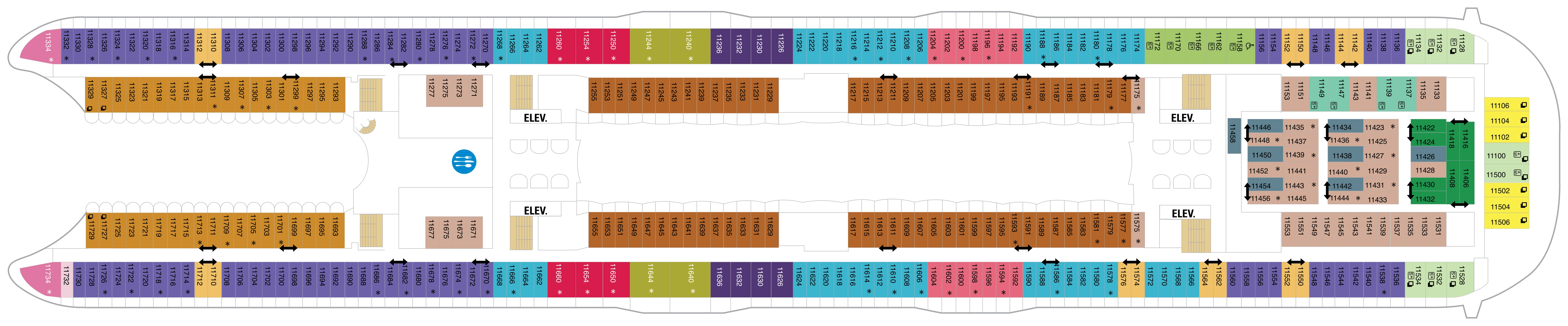 Symphony of the Seas, Deck 11: official cabin and venue layout