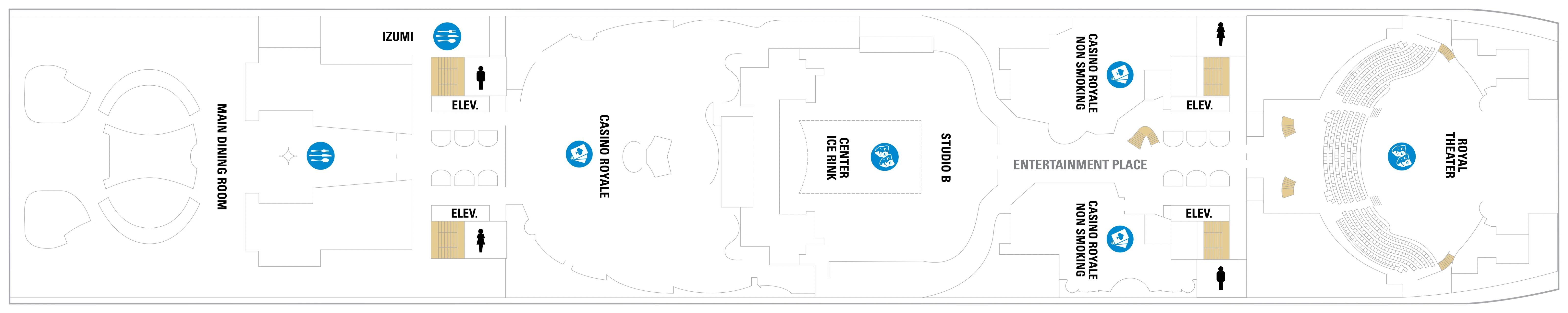 Symphony of the Seas, Deck 4: official cabin and venue layout