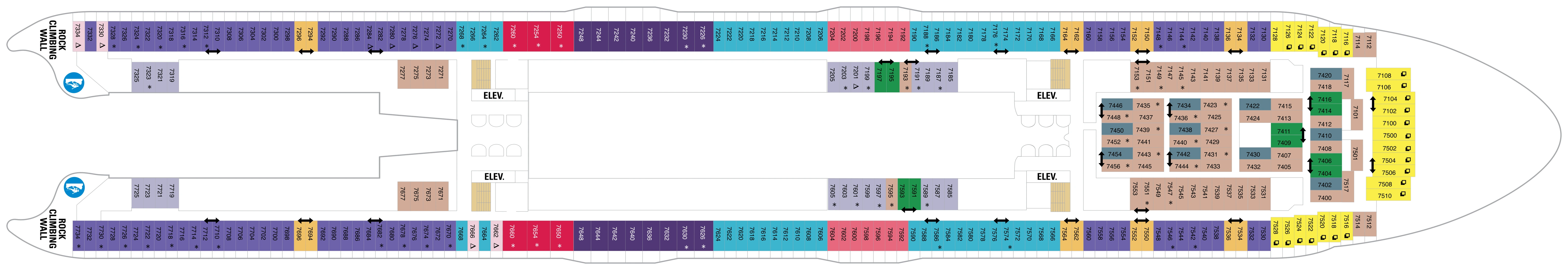 Symphony of the Seas, Deck 7: official cabin and venue layout