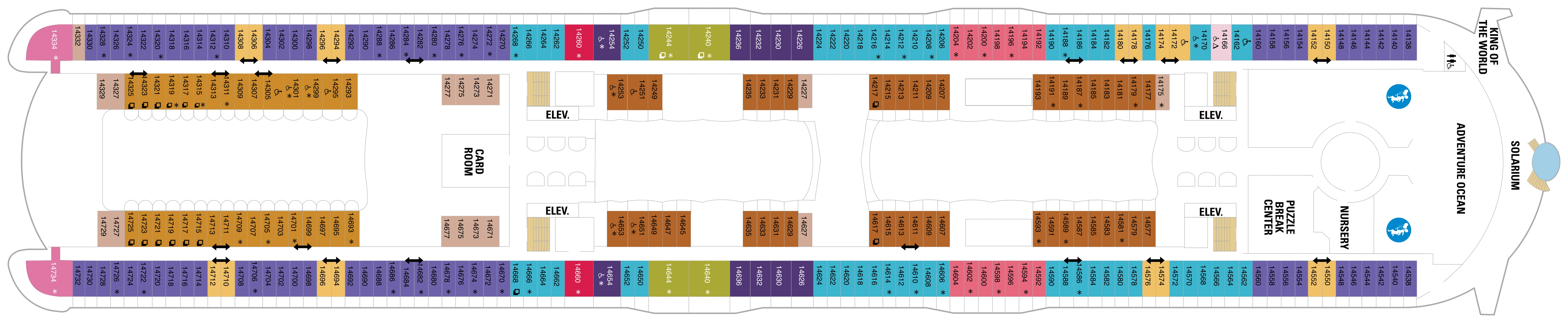 Symphony of the Seas, Deck 14: official cabin and venue layout