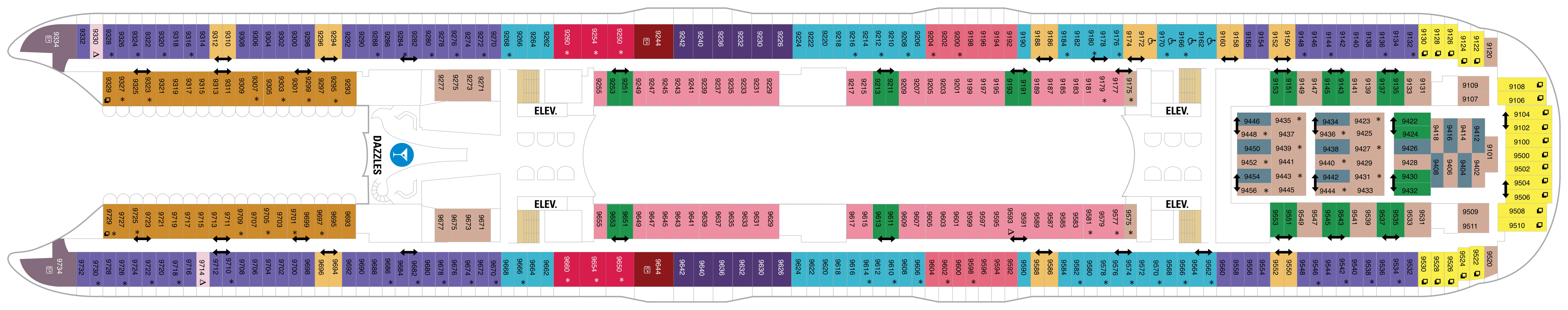 Symphony of the Seas, Deck 9: official cabin and venue layout