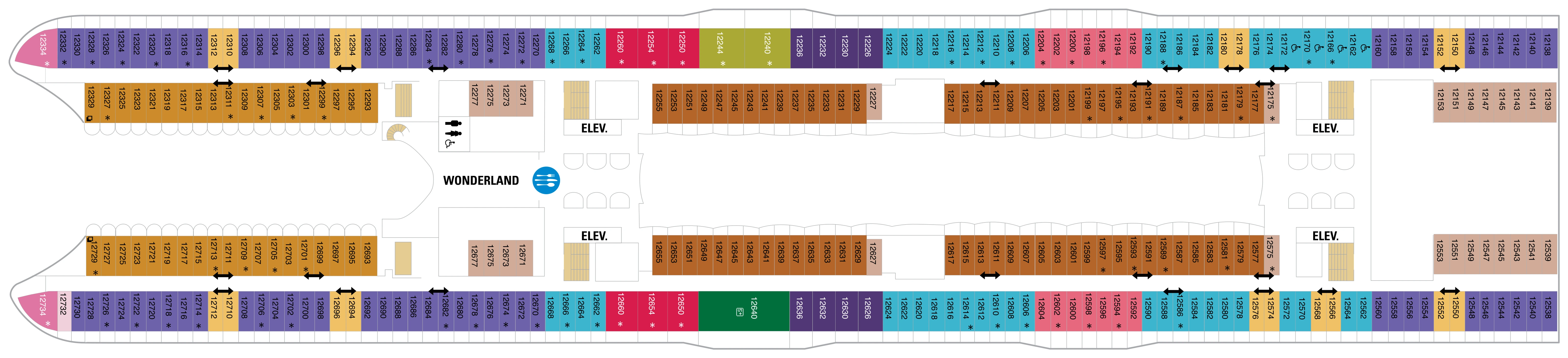 Symphony of the Seas, Deck 12: official cabin and venue layout