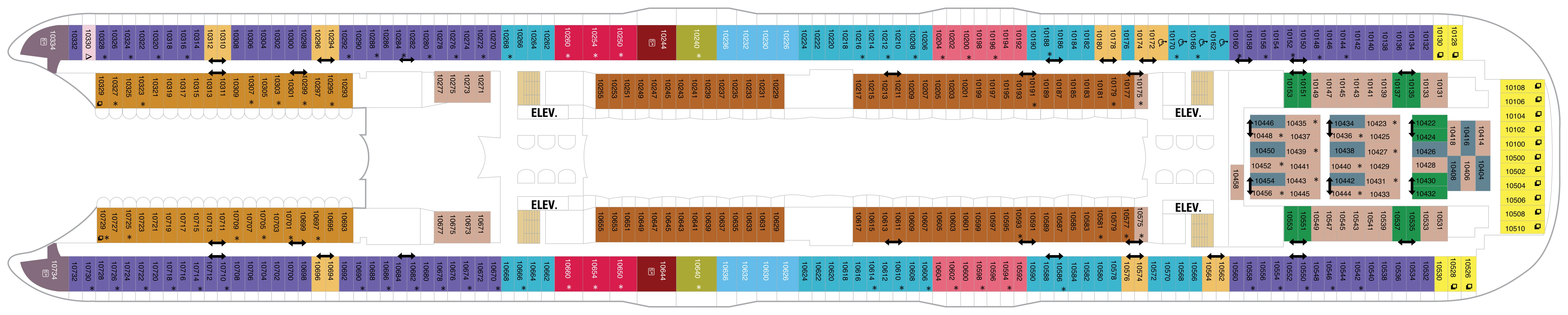 Symphony of the Seas, Deck 10: official cabin and venue layout