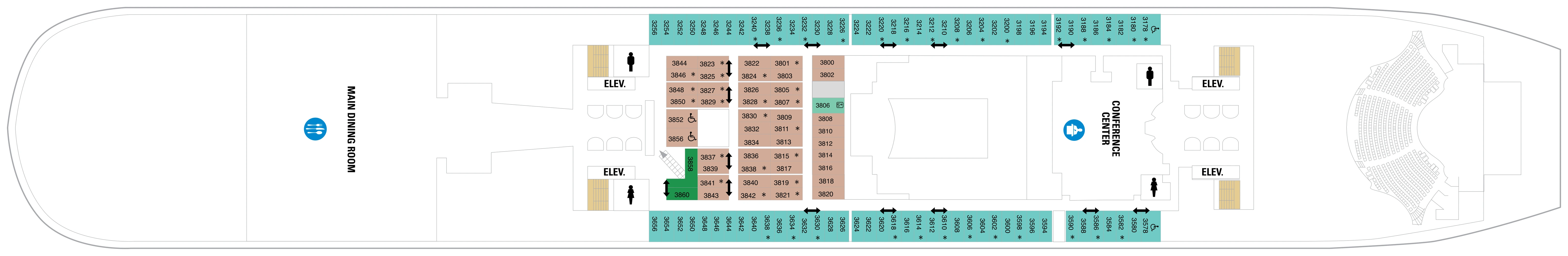 Symphony of the Seas, Deck 3: official cabin and venue layout