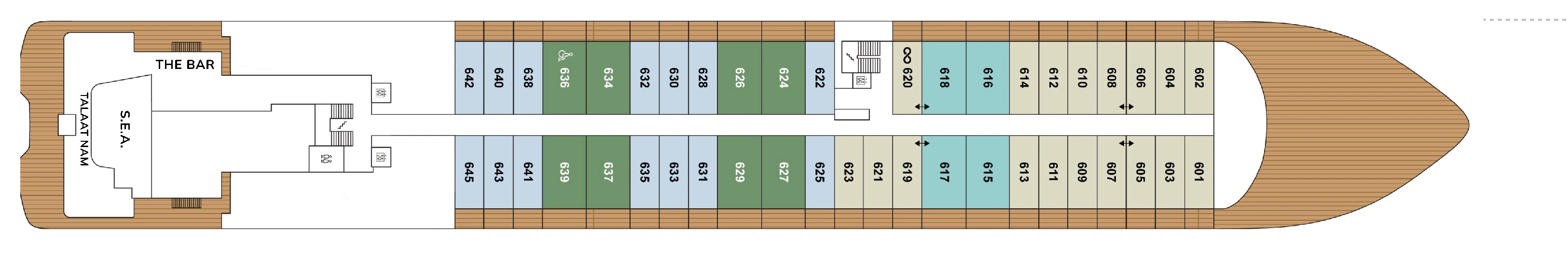 Evrima, Deck 6: official cabin and venue layout