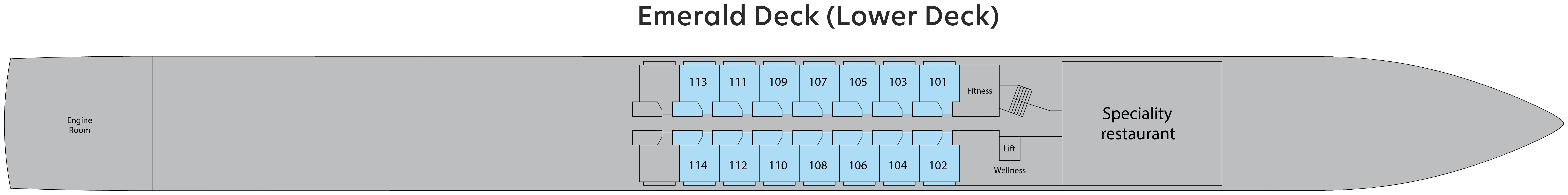 Riviera Resplendence, Deck 1: official cabin and venue layout