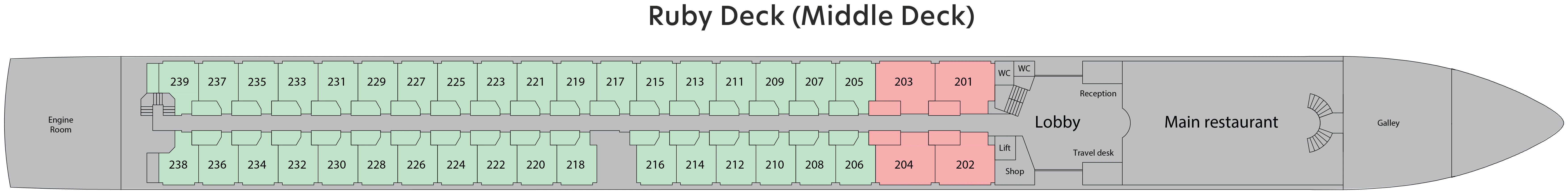 Riviera Resplendence, Deck 2: official cabin and venue layout