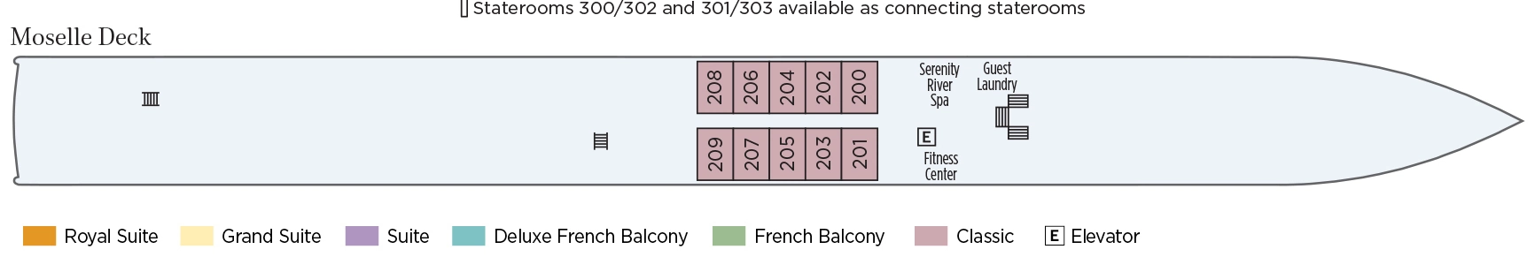 S.S. Beatrice, Deck 1: official cabin and venue layout