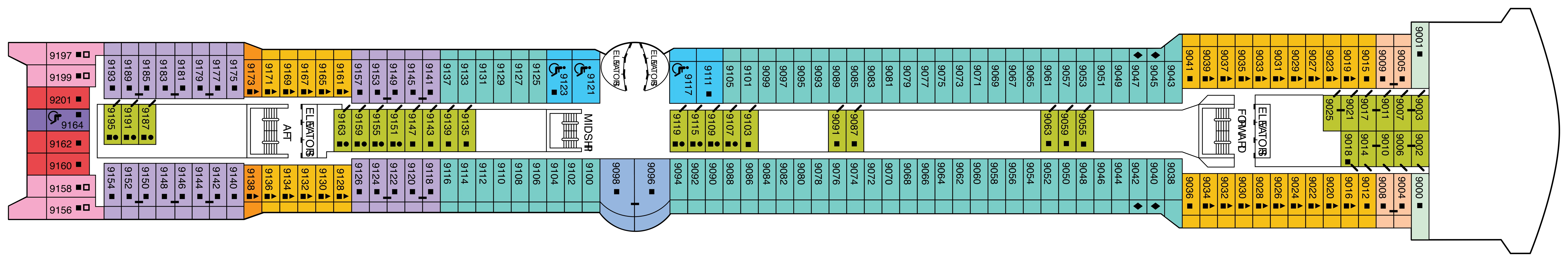 Celebrity Infinity, Deck 9: official cabin and venue layout