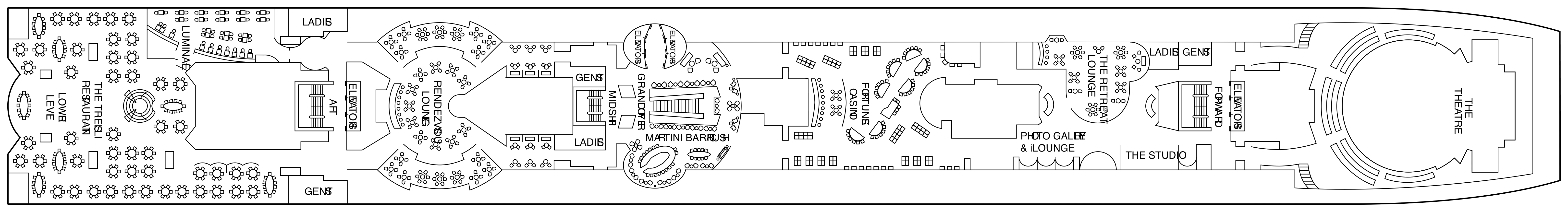 Celebrity Infinity, Deck 4: official cabin and venue layout