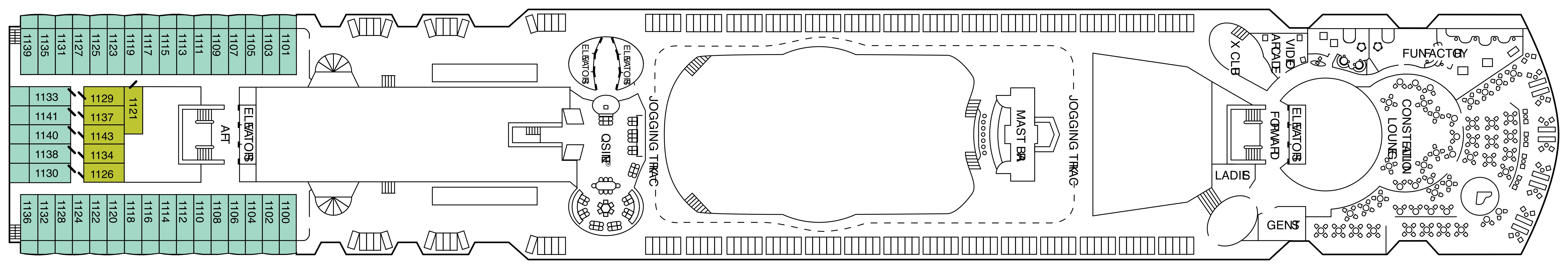 Celebrity Infinity, Deck 11: official cabin and venue layout