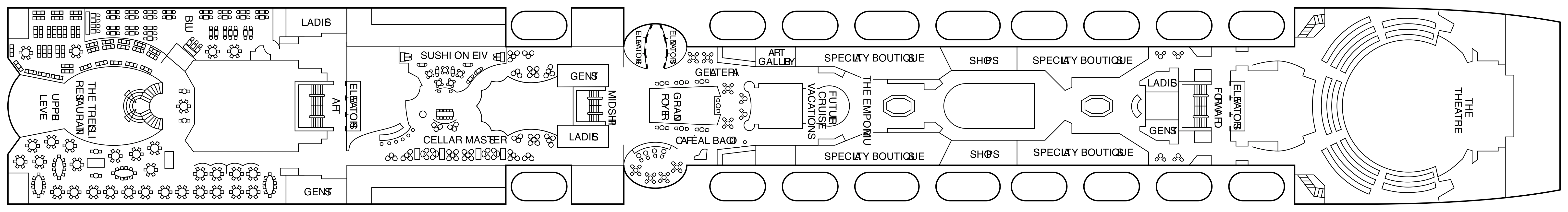 Celebrity Infinity, Deck 5: official cabin and venue layout