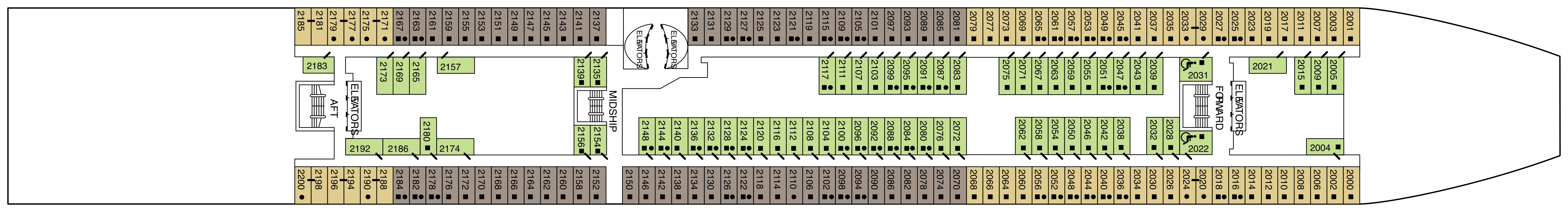 Celebrity Infinity, Deck 2: official cabin and venue layout
