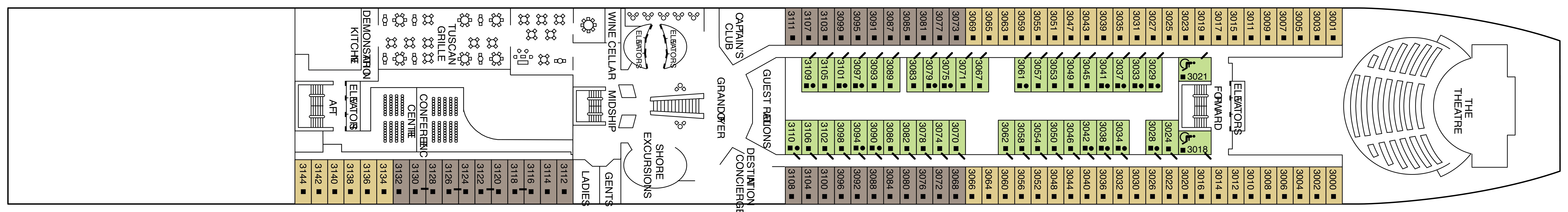 Celebrity Infinity, Deck 3: official cabin and venue layout