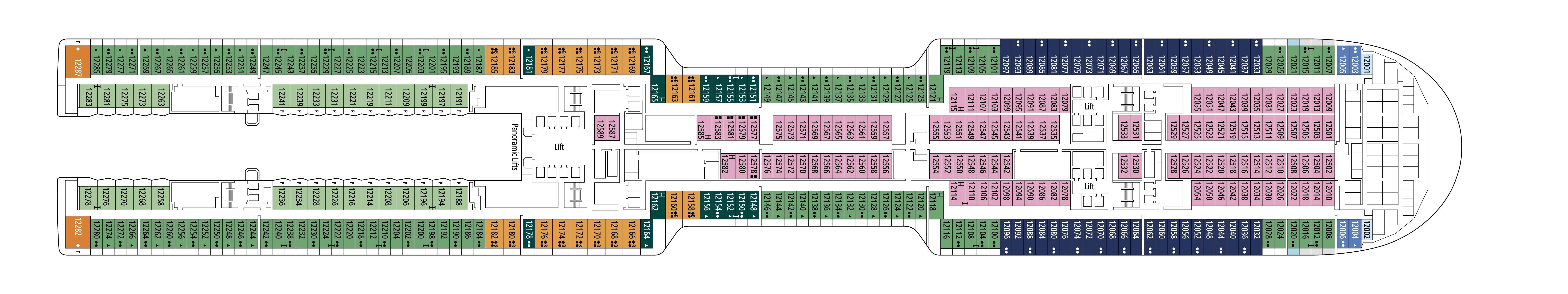MSC World Europa, Deck 12: official cabin and venue layout