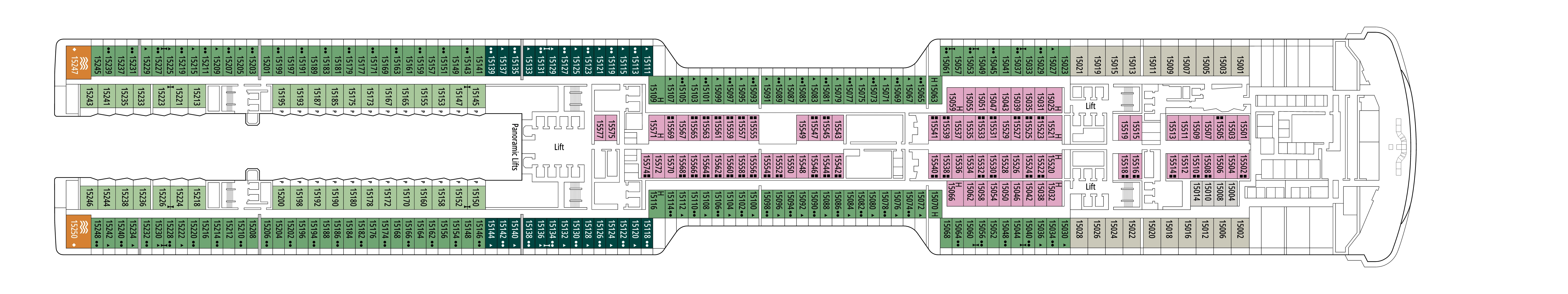 MSC World Europa, Deck 15: official cabin and venue layout