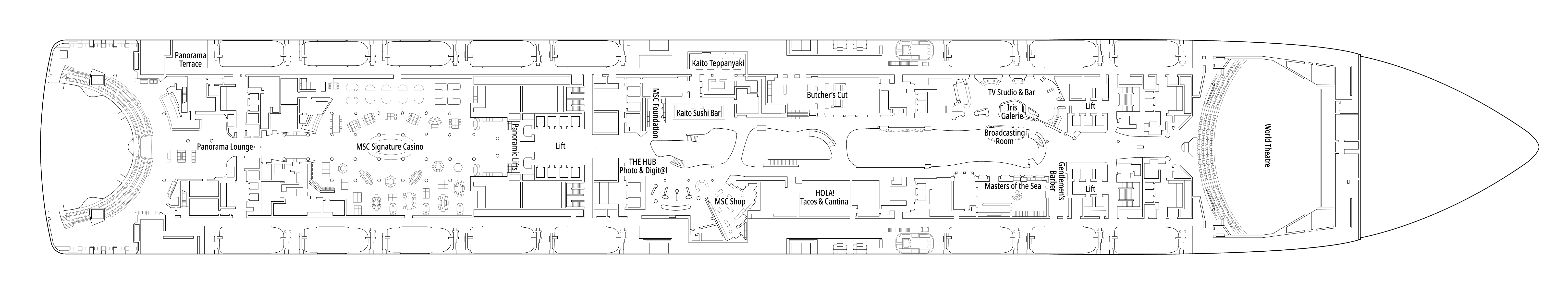 MSC World Europa, Deck 7: official cabin and venue layout
